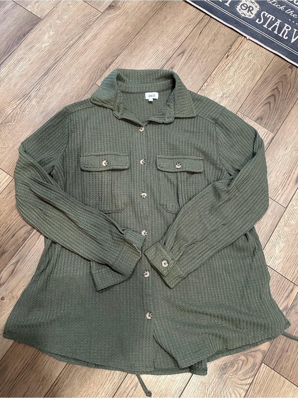 BKE Olive Green womens Casual Button-Down Shirt